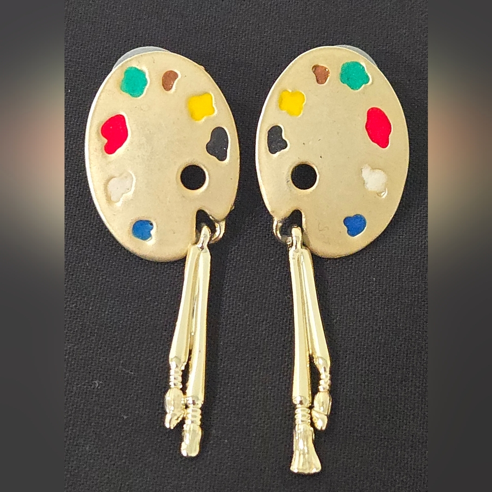 Vintage Artist Palette Earrings with Colorful Accents